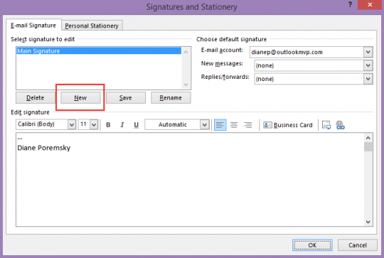 Create a new Outlook signature
