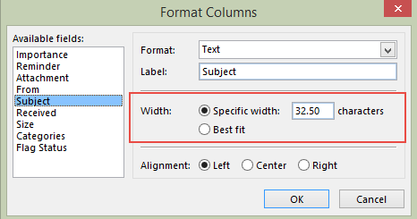 Format columns to set widths