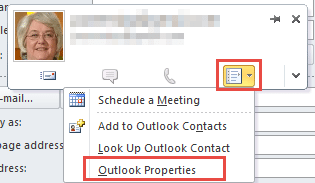 the hovercard in Outlook 2010