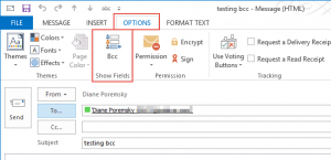 Click the Options tab then BCC to show the BCC field