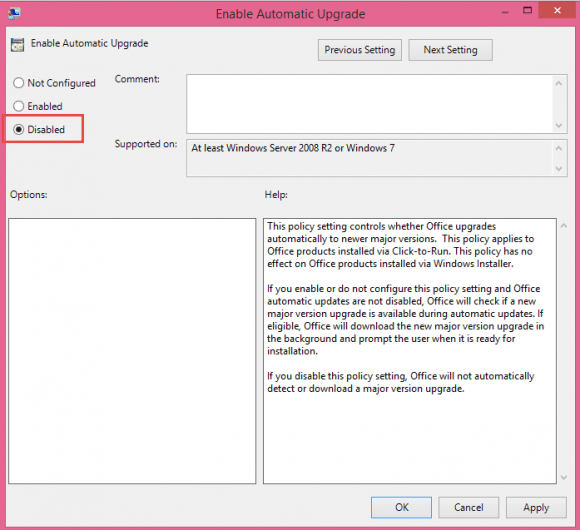 disable automatic upgrades