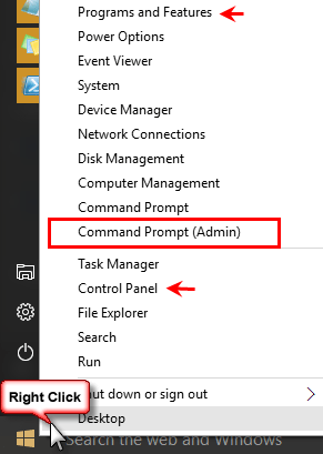 Right click on Start to locate commands