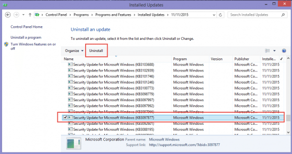 uninstall the update