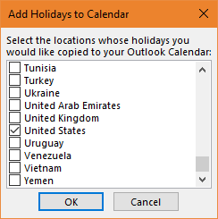 Add Holidays Dialog