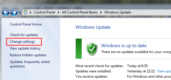 change update settings