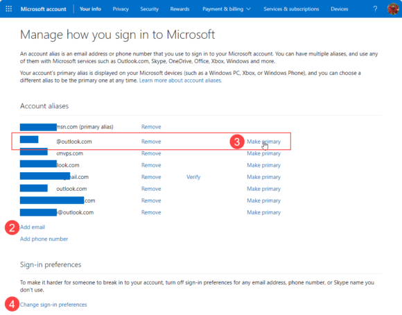 change primary alias
