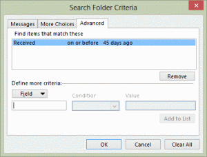 Create a filter for on or before 45 days ago