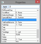 Advanced Properties dialog - tab index