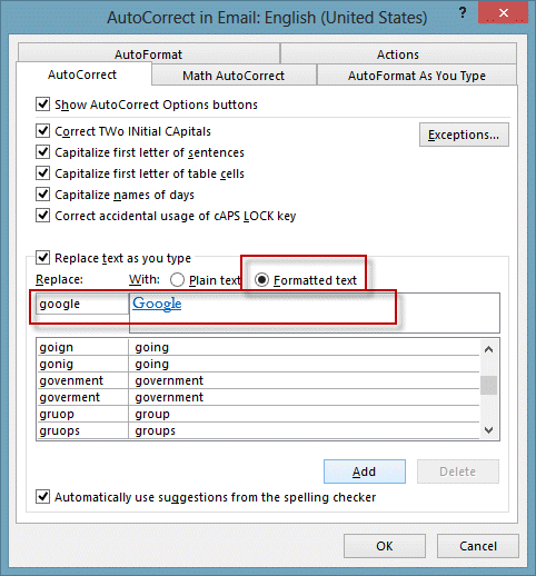 Create an autocorrect entry in Outlook (or Word).