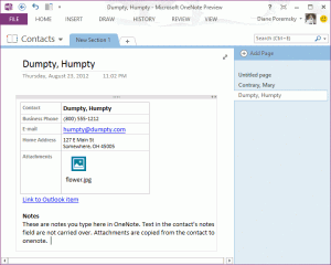 Outlook Contact information in OneNote