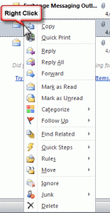 Context menu in Outlook 2010