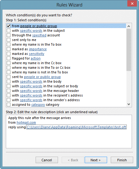 Create a rule to reply with a template