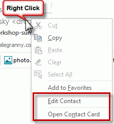 edit contact context menu