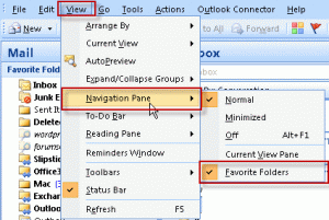 Show or hide the navigation pane in Outlook 2007