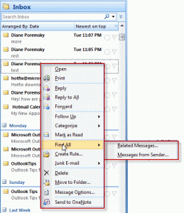 Find all command in Outlook 2007 