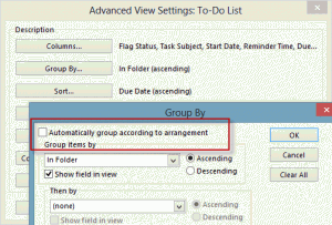 Group by arrangement in Outlook view