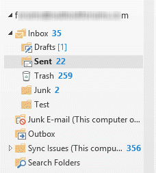 An IMAP folder list in Outlook 2013