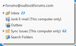 IMAP folder list in Outlook 2013. This account does not have any non-mail folders