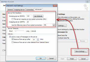 Click More Settings then set the Port numbers and enable SSL