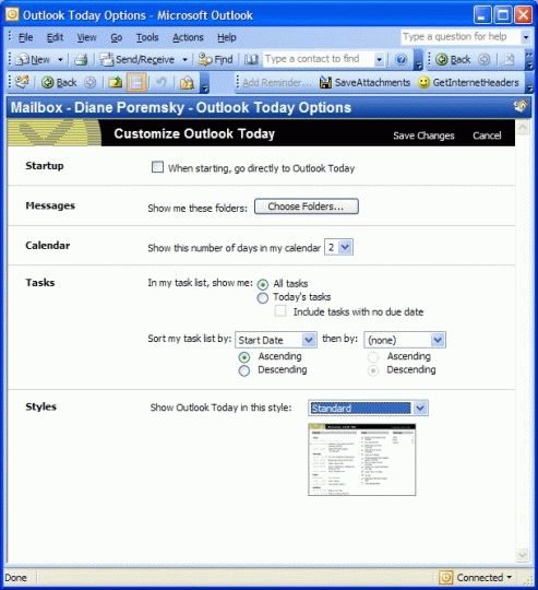 Outlook today screen