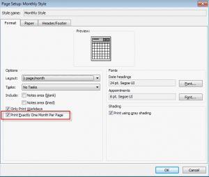 Page Setup in Printer Options