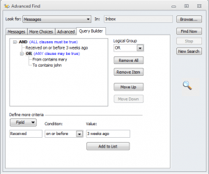 Querybuilder tab in Outlook's Advanced Find dialog