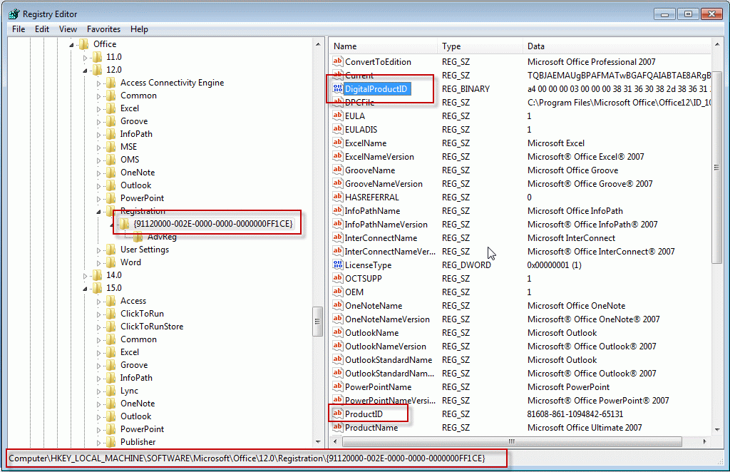 Find and delete the registration keys for your Office install