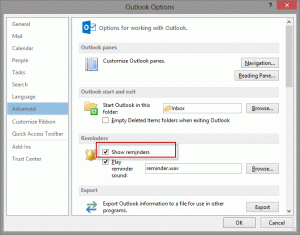 Turn off reminders in Outlook 2010/2013