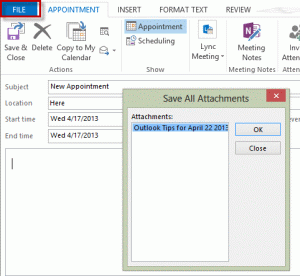 Save attachments dialog